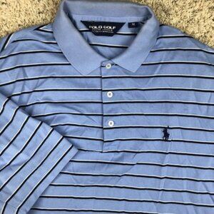 Polo Golf Ralph Lauren Polo Shirt Men Medium Striped Blue Black White Mesh